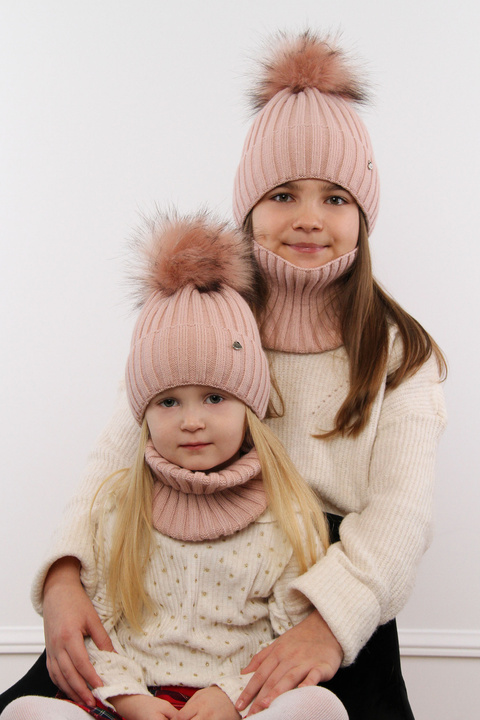 Winterset Mädchen: Mütze und Schlauchschal mit Bommel Rosa Wilma