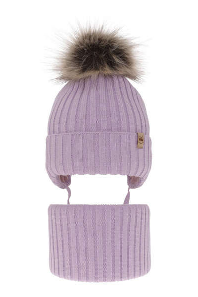 Winterset für Mädchen: Mütze und Schlauchschal mit Bommel in Violett Louisa