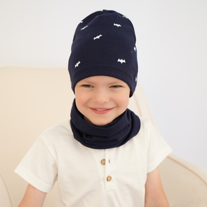 Herbst und Frühlingsset Jungen: Mütze und Schlauchschal Blau Gacek