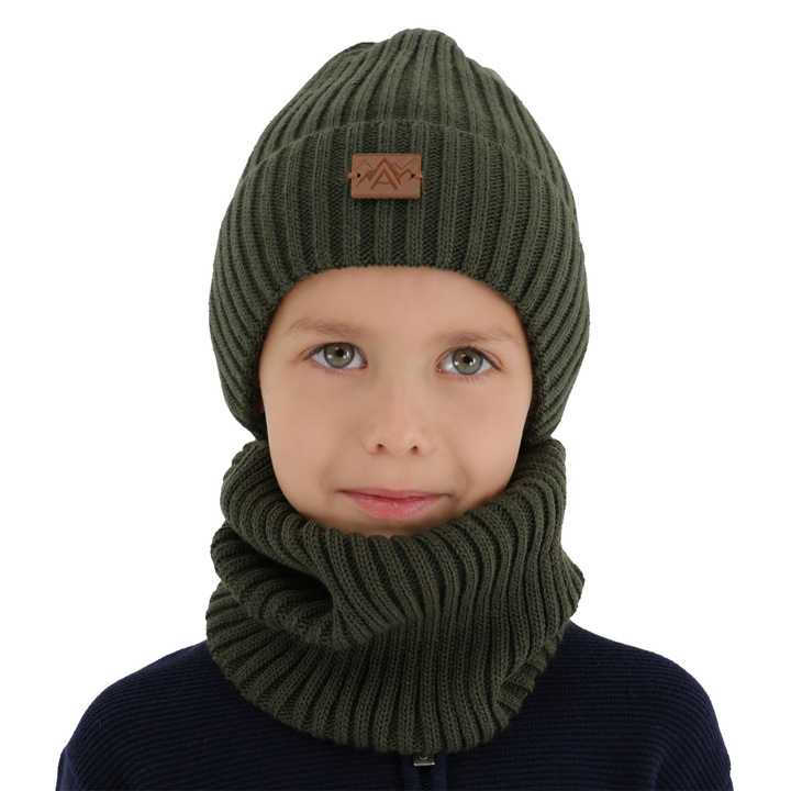 Winterset für Jungen: Mütze und Schlauchschal in Khaki Fargo