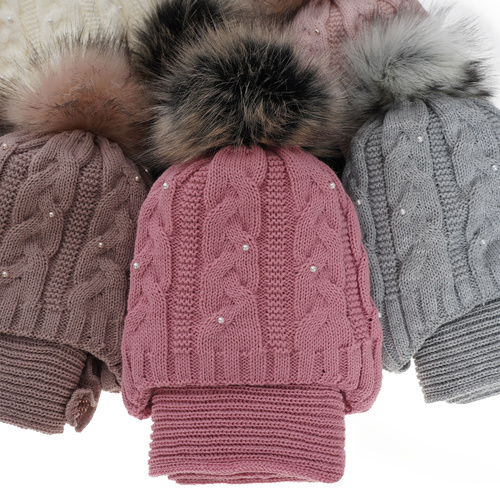 Winterset Mädchen: Mütze und Schal mit Bommel Weiß Mirella