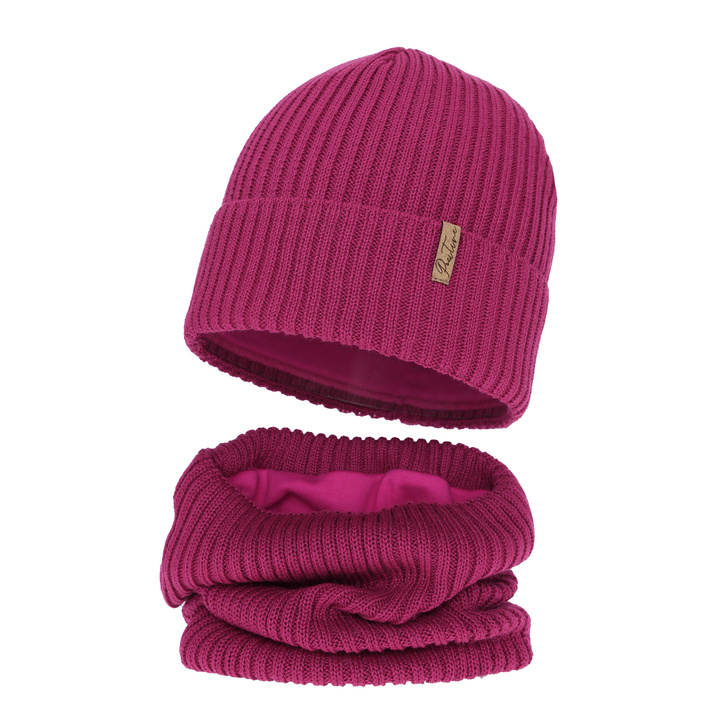 Mütze und Schlauchschal mit Fleecefutter für Mädchen Winterset, amarant, mit Merinowolle, Odette