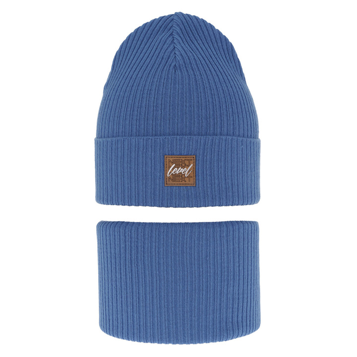 Herbst und Frühlingsset Jungen: Mütze und Schlauchschal, mit Baumwolle, Blau Fenix