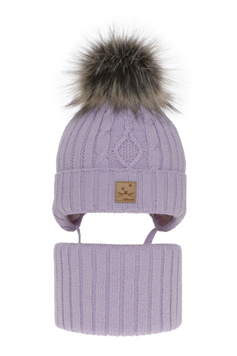 Winterset Mädchen: Mütze und Schlauchschal mit Bommel Violett Aida