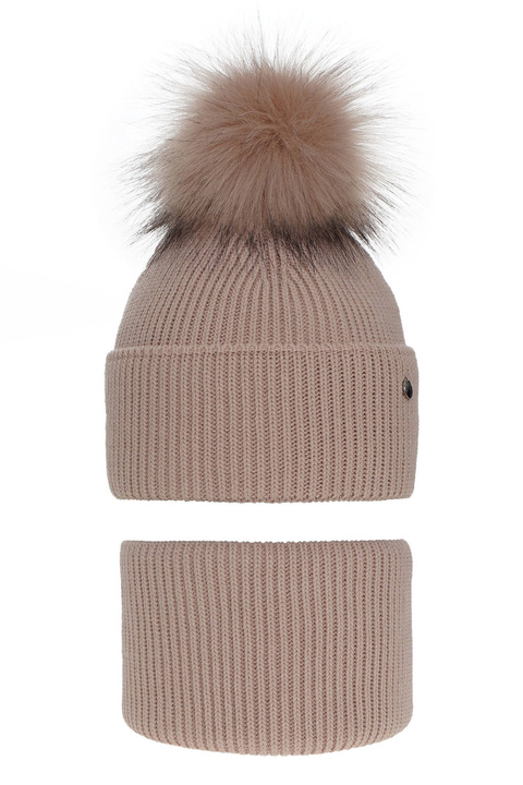 Winterset Mädchen: Mütze und Schlauchschal mit Bommel Rosa Reneta