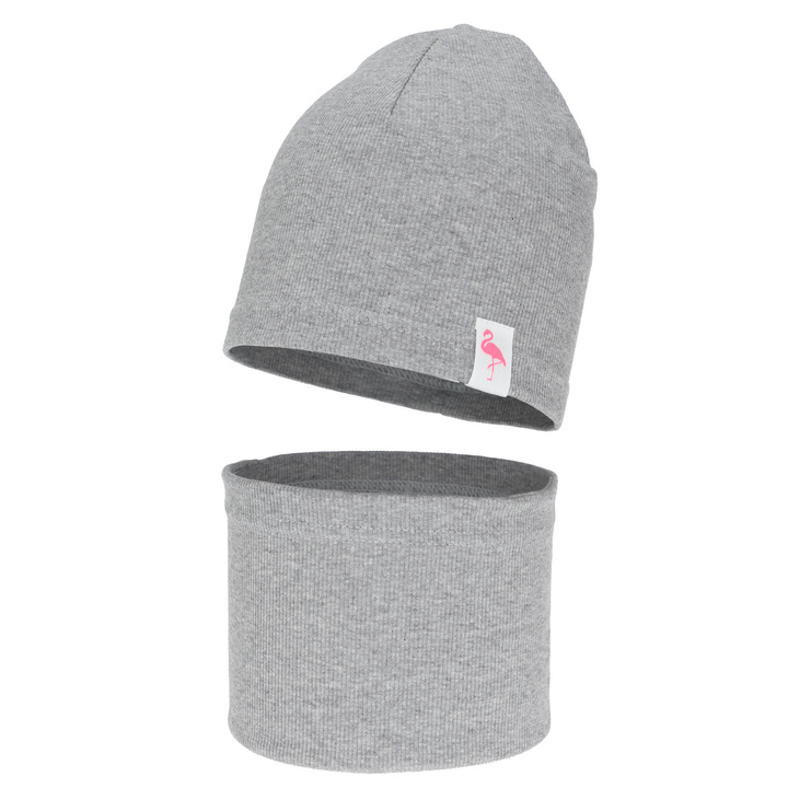 Herbst und Frühlingsset Mädchen baumwolle: Mütze und Schlauchschal, Grau, Rumilla