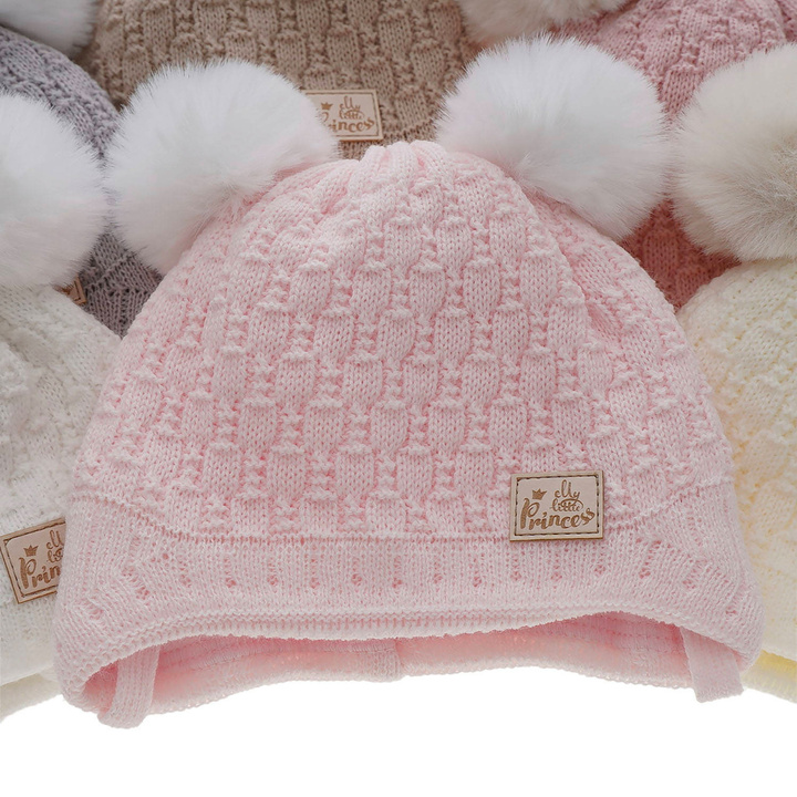 Wintermütze für Mädchen mit Bommel Weiß Emila