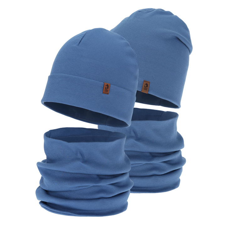 Herbst und Frühlingsset Jungen: Mütze und Schlauchschal, blau, Amalfi