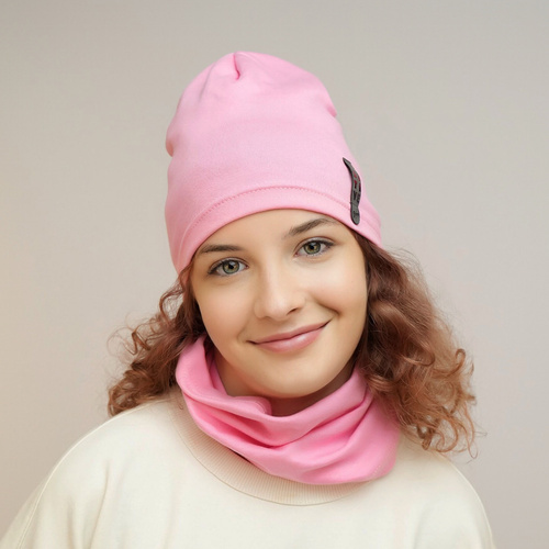 Herbst und Frühlingsset Mädchen: Mütze und Schlauchschal Rosa Flores