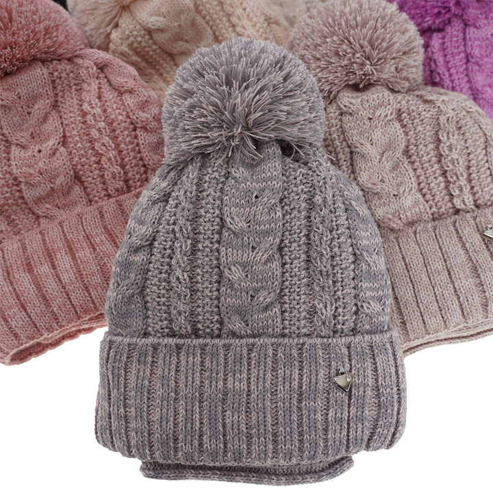 Winterset Mädchen: Mütze und Schlauchschal mit Bommel Rosa Maroko