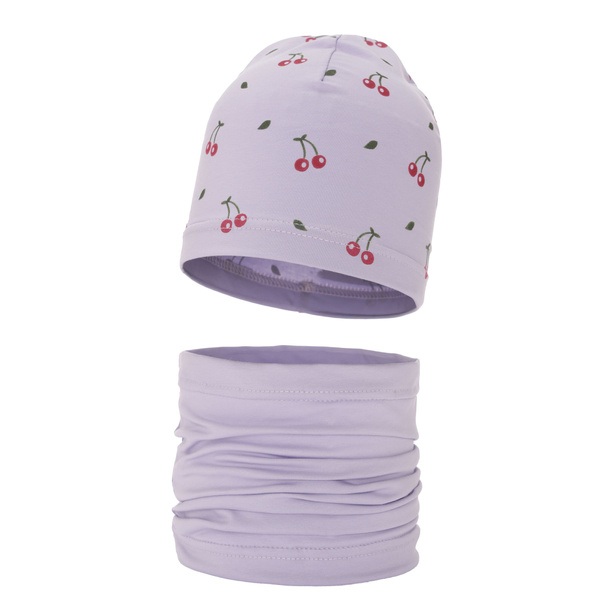 Herbst und Frühlingsset Mädchen baumwolle: Mütze und Schlauchschal Violett Cerise