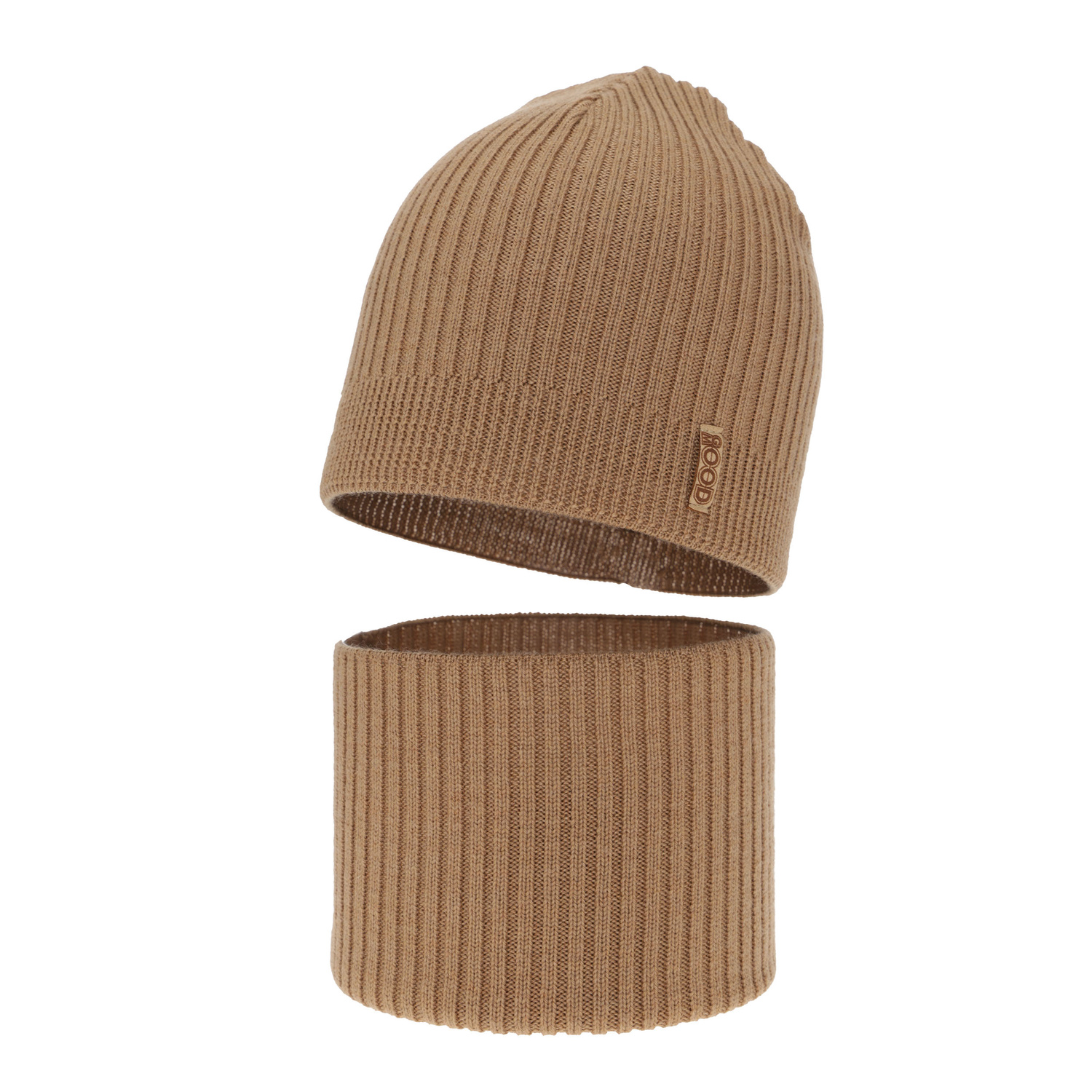 Herbst und Frühlingsset Jungen: Mütze und Schlauchschal 100% extrafeine Merinowolle Camel Chester