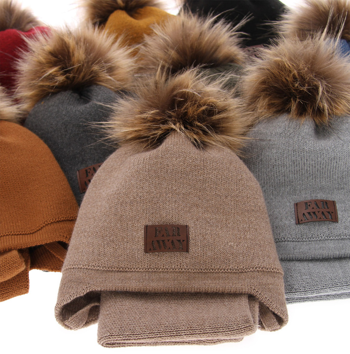 Winterset Jungen: Mütze und Schlauchschal mit Bommel Burgunder Druid