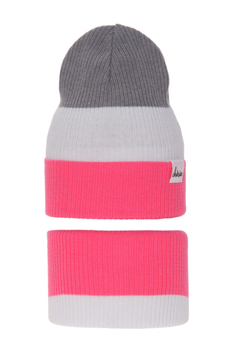 Herbst und Frühlingsset Mädchen: Mütze und Schlauchschal, mit Baumwolle, Rosa Dalila