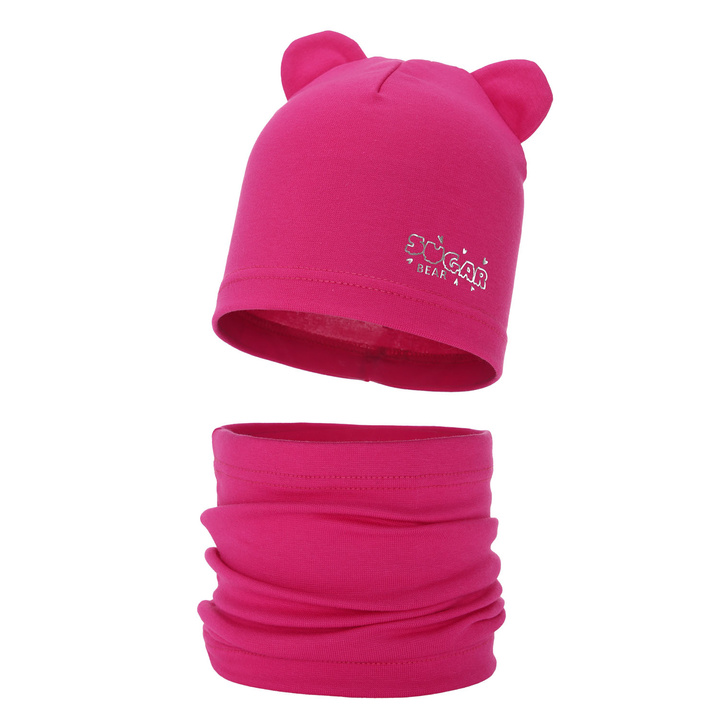 Herbst und Frühlingsset Mädchen baumwolle: Mütze und Schlauchschal Rosa Cyntia