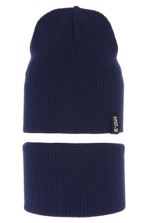 Herbst/ Frühjahrsset für Kinder: Mütze und Schlauchschal, mit Baumwolle, Navy Blau Tunis