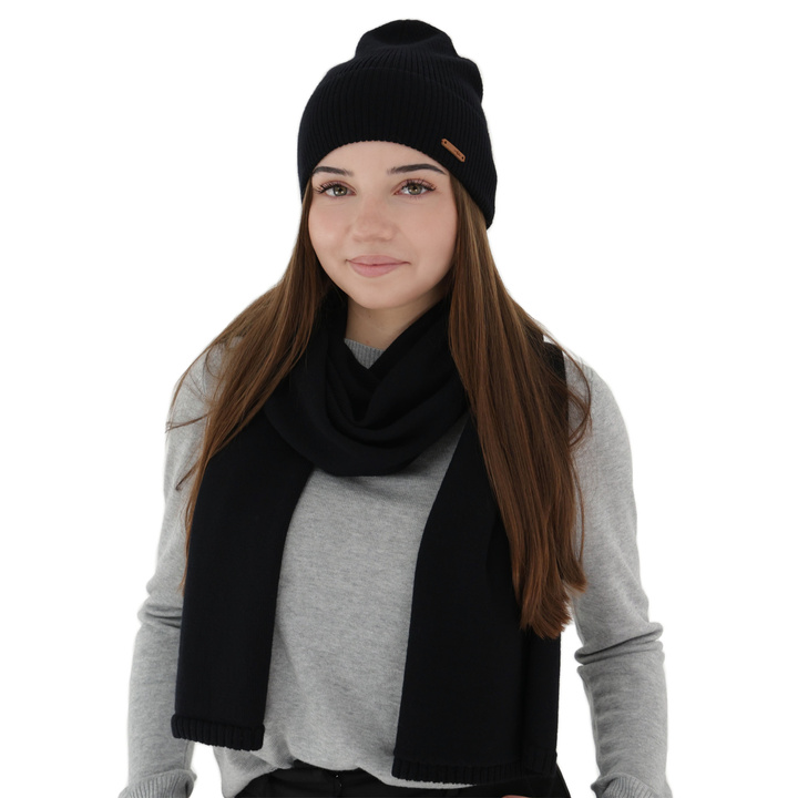 Winterschal Damen, Winter, schwarz, 100% Merinowolle, Elonia