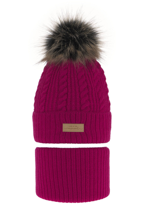 Winterset Mädchen: Mütze und Schlauchschal mit Bommel in Rosa Alika
