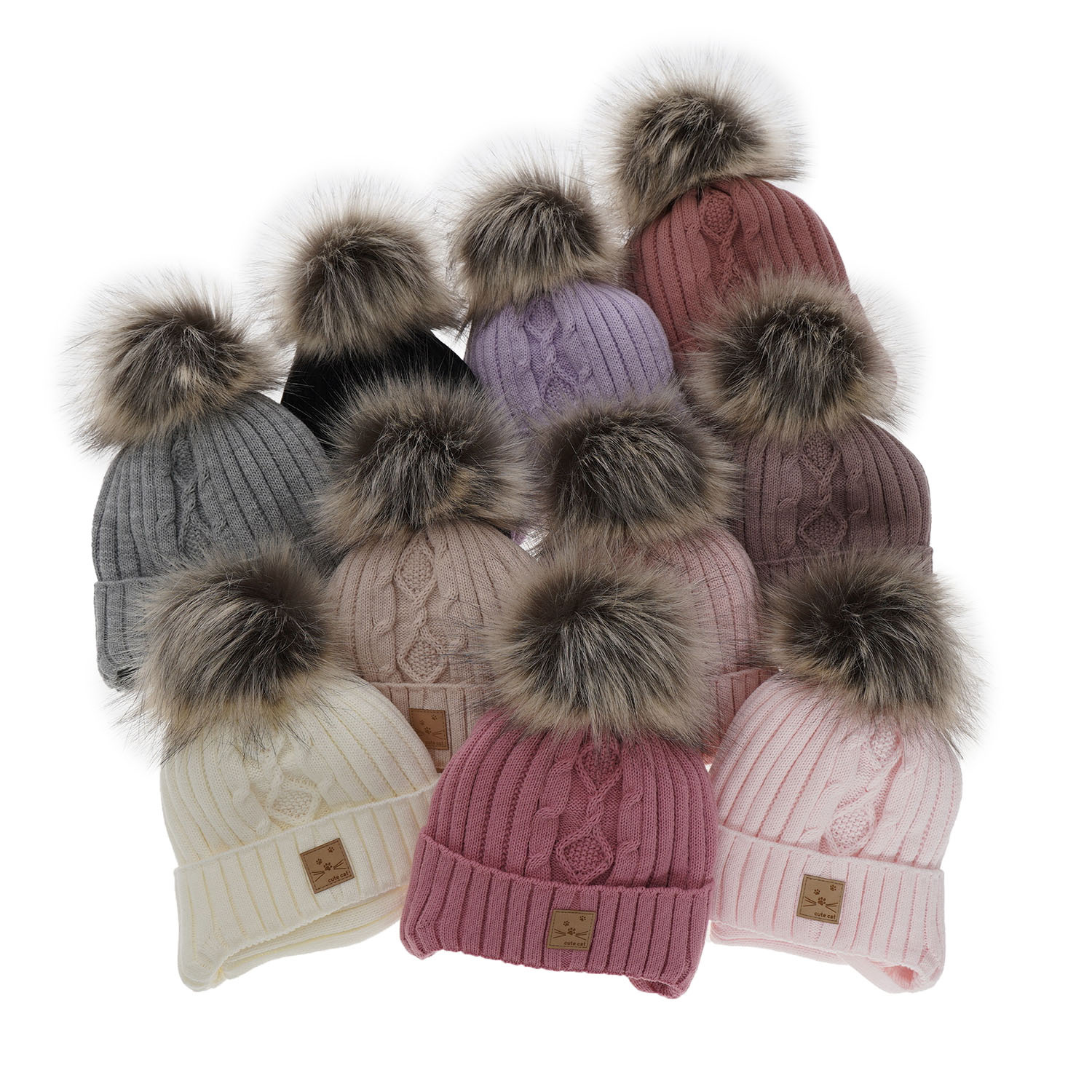 Winterset Mädchen: Mütze und Schlauchschal mit Bommel Violett Aida