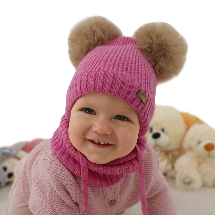 Mädchen Mütze und Schal, Winter Set, rosa, 100% Merinowolle, gefüttert mit Wollfleece, Lumia