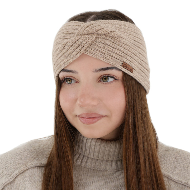 Stirnband Damen, Winter, beige, 100% Merinowolle, Veka