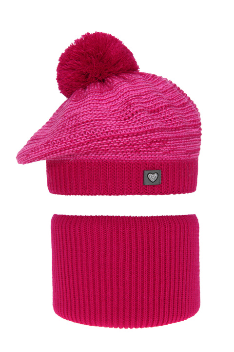 Winterset Mädchen: Mütze und Schlauchschal mit Bommel Rosa Lira
