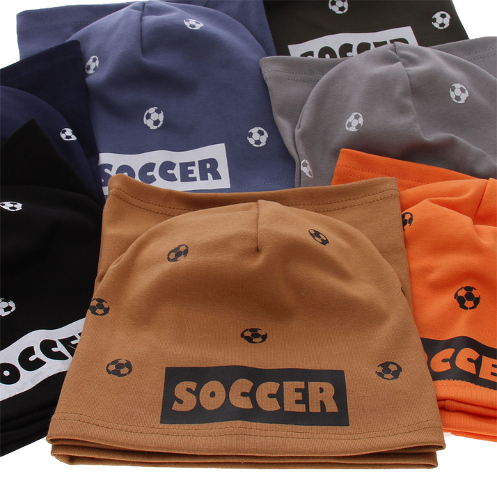 Herbst und Frühlingsset Jungen: Mütze und Schlauchschal Orange Soccer