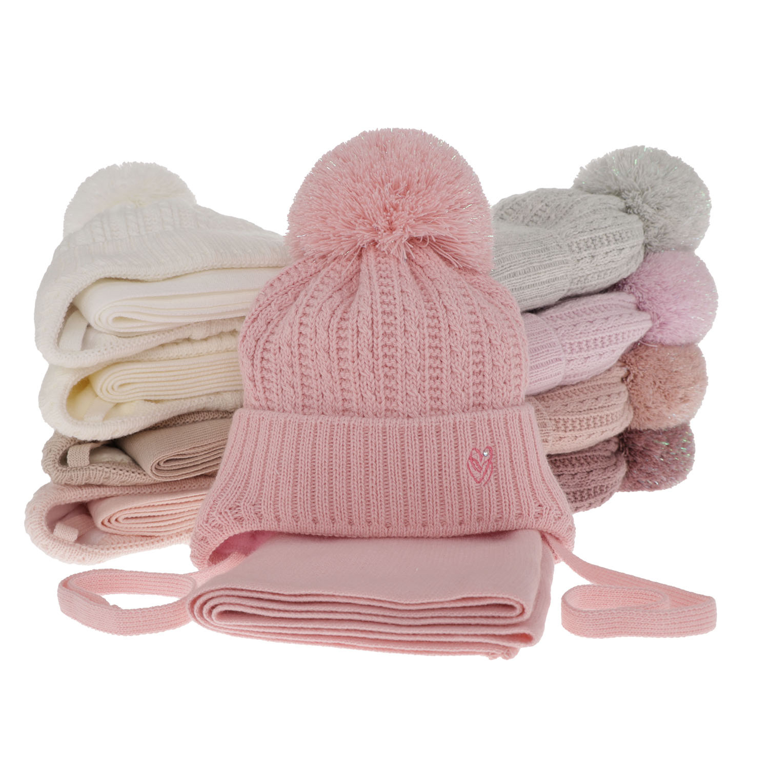 Winterset Mädchen: Mütze und Schal mit Bommel Rosa Marisa