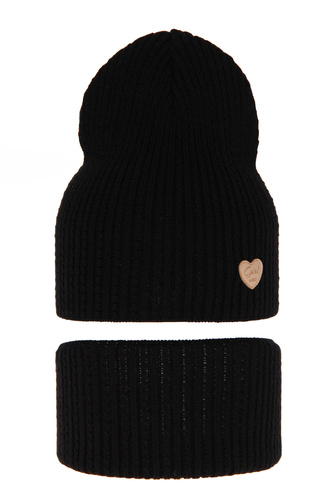 Herbst und Frühlingsset Mädchen: Mütze und Schlauchschal, mit Baumwolle, Schwarz Wega