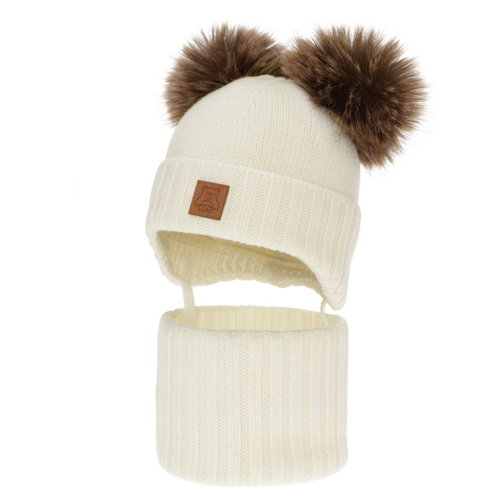 Jungen Mütze und Schal, Winter Set, creme, 100% Merinowolle, gefüttert mit Wollfleece, Ronik