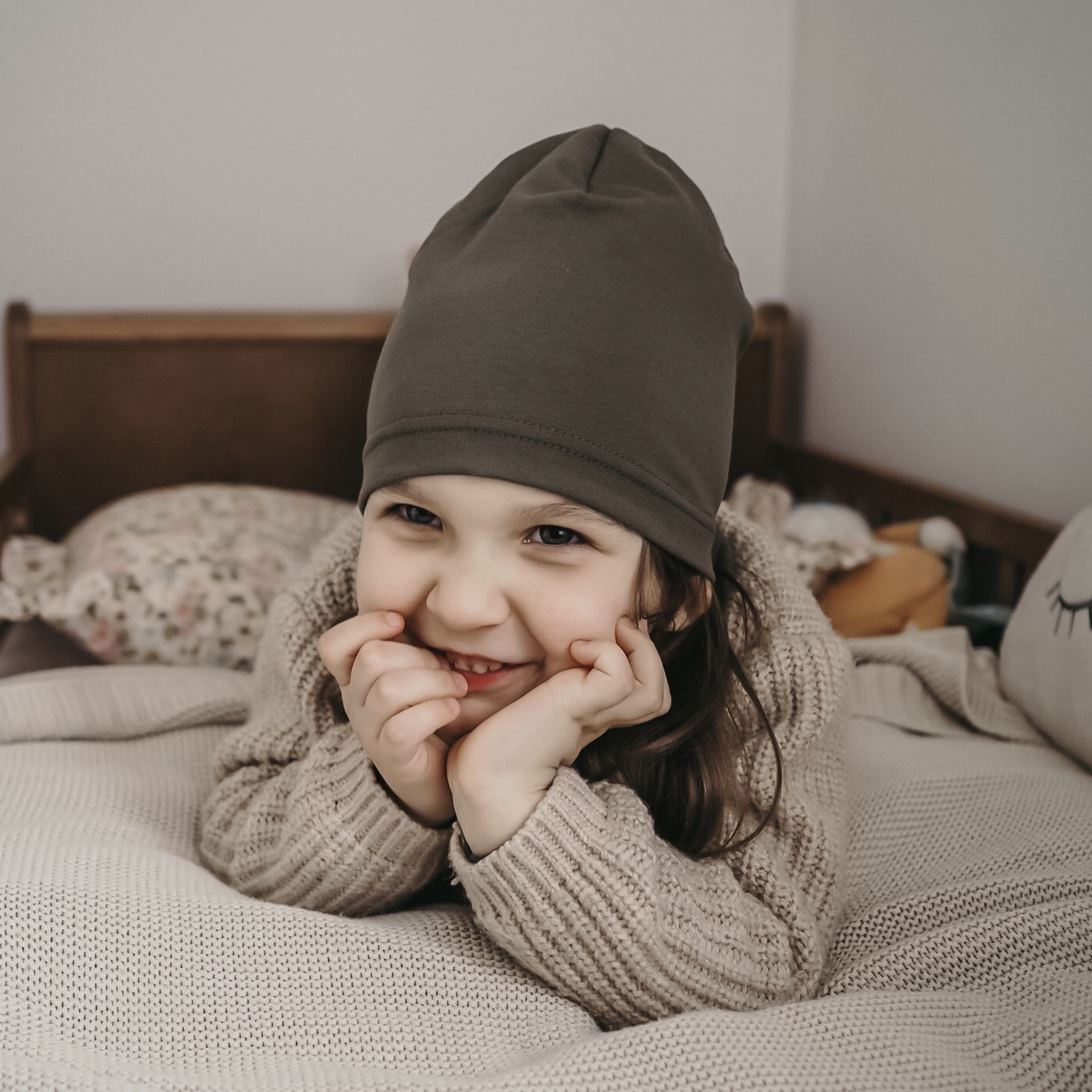 Herbst und Frühlingsset Mädchen: Mütze und Schlauchschal khaki Hazelka
