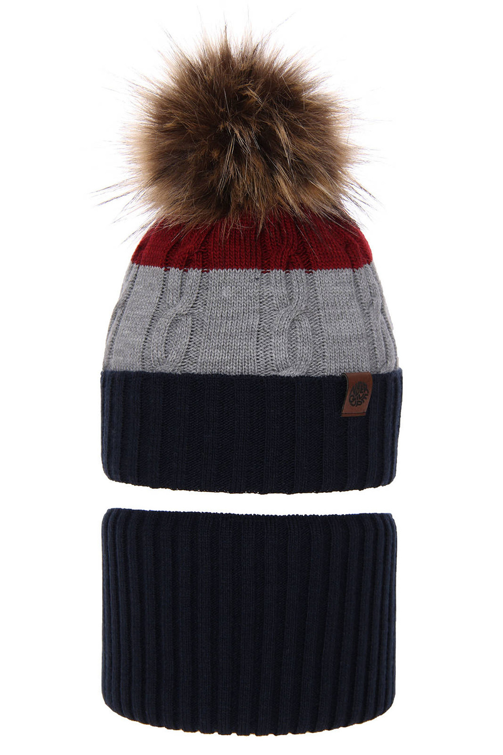 Winterset Jungen: Mütze und Schlauchschal mit Bommel Navy Blau Karmel