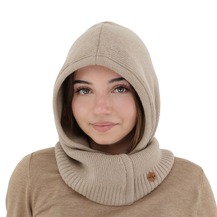 Sturmhaube Herbst, Winter, Damen, beige, Merinowolle mit Kaschmir, Kiruna