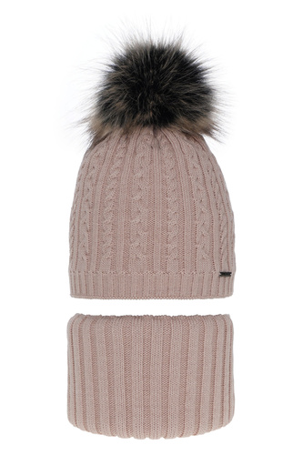 Winterset Mädchen: Mütze und Schlauchschal mit Bommel Rosa Rima
