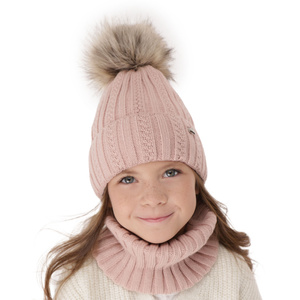 Winterset Mädchen: Mütze und Schlauchschal mit Bommel Beige Wirginia