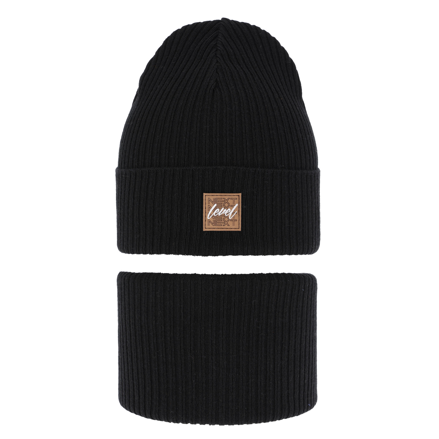 Herbst und Frühlingsset Jungen: Mütze und Schlauchschal, mit Baumwolle, Schwarz Fenix