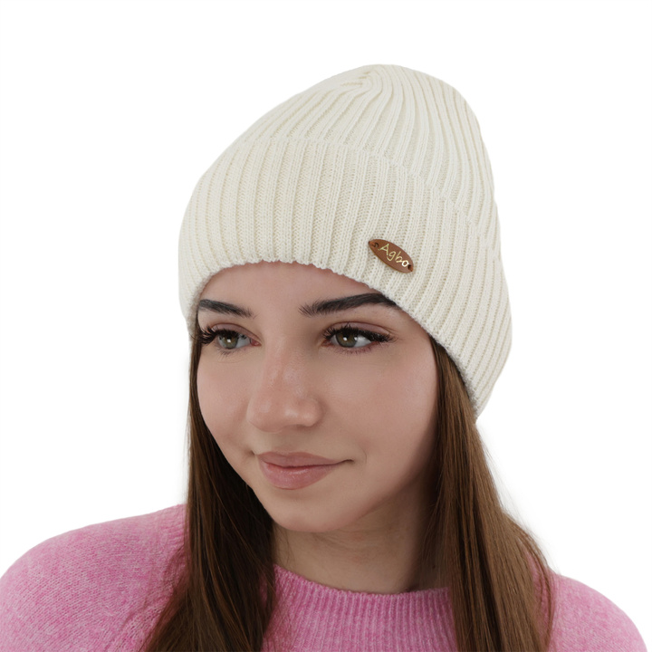 Wintermütze Damen, cremefarbene, mit Merinowolle Shila