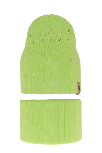 Herbst und Frühlingsset Mädchen: Mütze und Schlauchschal, mit Baumwolle, Grün Felicity