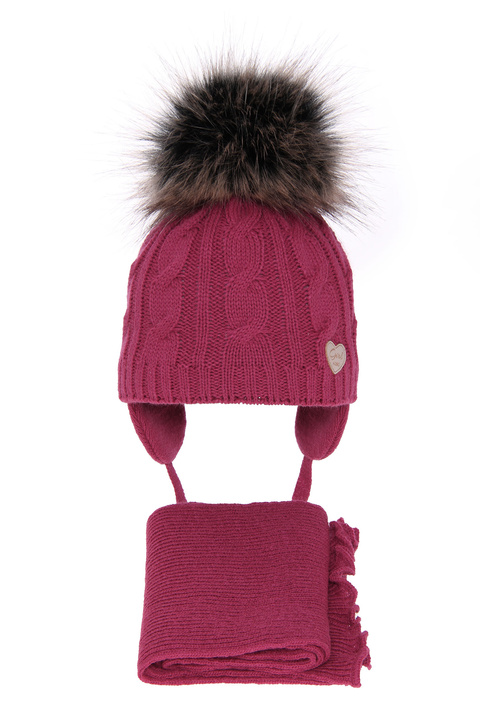 Winterset Mädchen: Mütze und Schal mit Bommel Rosa Morena