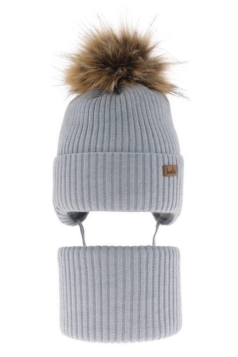 Winterset für Jungen: Mütze und Schlauchschal mit Bommel in Blau Bergo