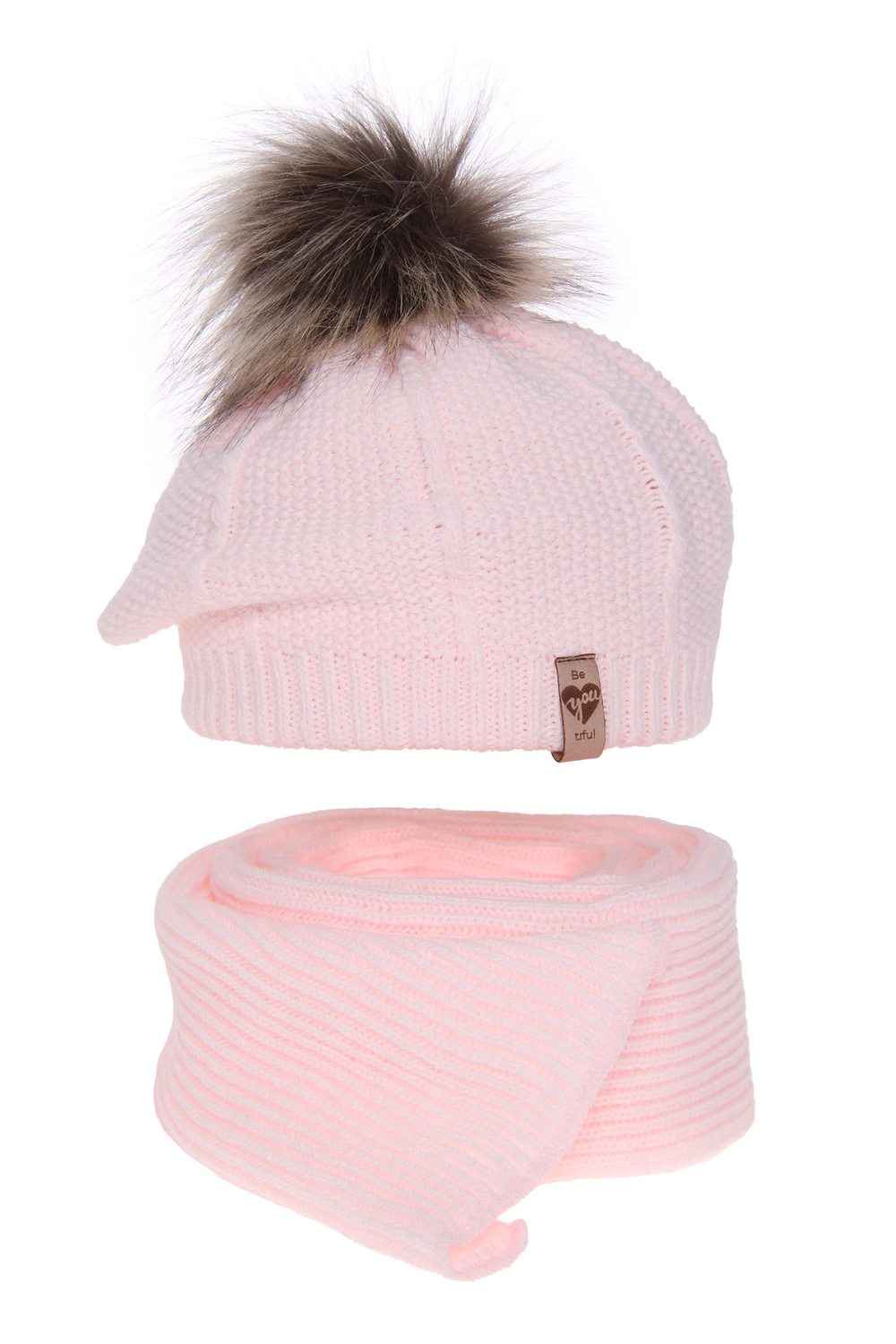 Winterset Mädchen: Mütze und Schal mit Bommel Rosa Elif
