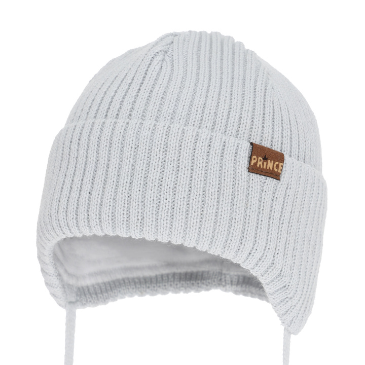 Wintermütze Jungen, mit Merinowolle, hellgrau, Puser