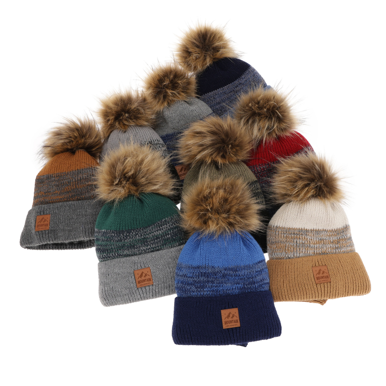 Winterset für Jungen: Mütze und Schlauchschal mit Bommel in Camel Buffalo