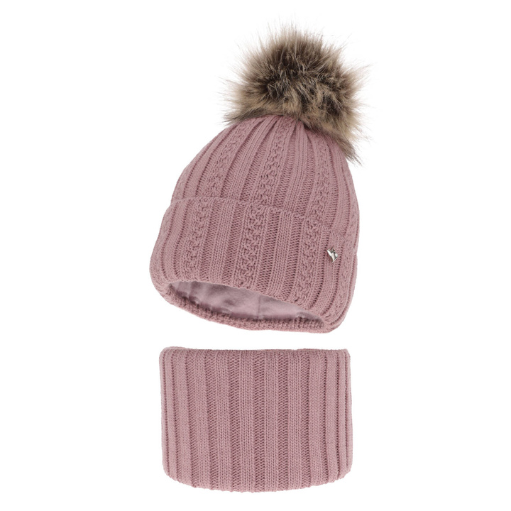 Winterset Mädchen: Mütze und Schlauchschal mit Bommel Rosa Wirginia