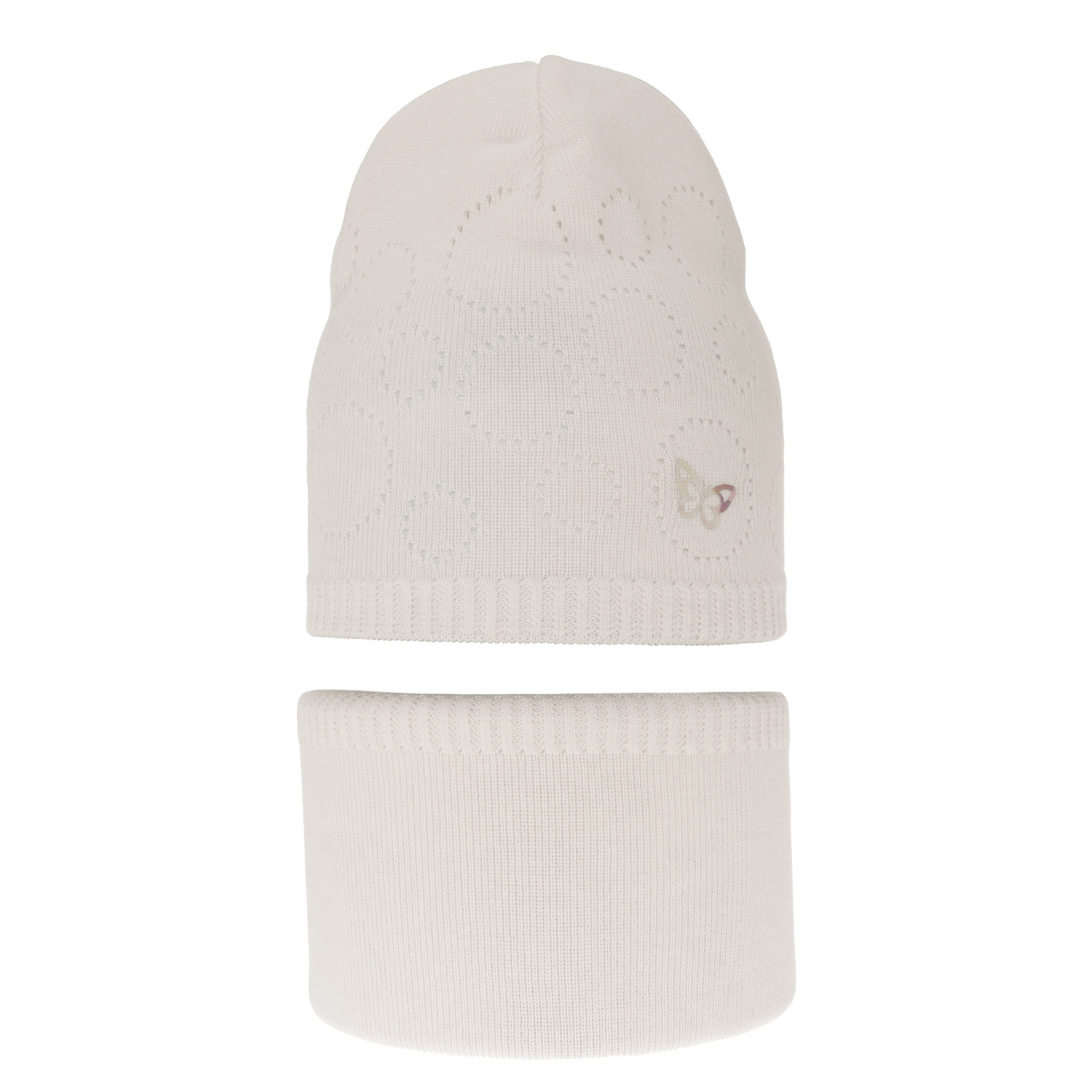 Herbst und Frühlingsset Mädchen: Mütze und Schlauchschal, mit Baumwolle, Cremefarben Amarilla