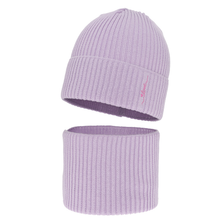 Herbst und Frühlingsset Mädchen: Mütze und Schlauchschal, mit Baumwolle, violett, Elvara