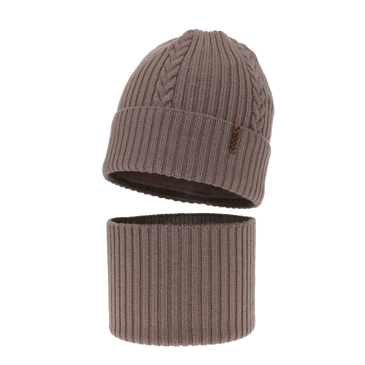 Winterset für Jungen: Mütze und Schlauchschal 100% extrafeine Merinowolle in Braun Wilson