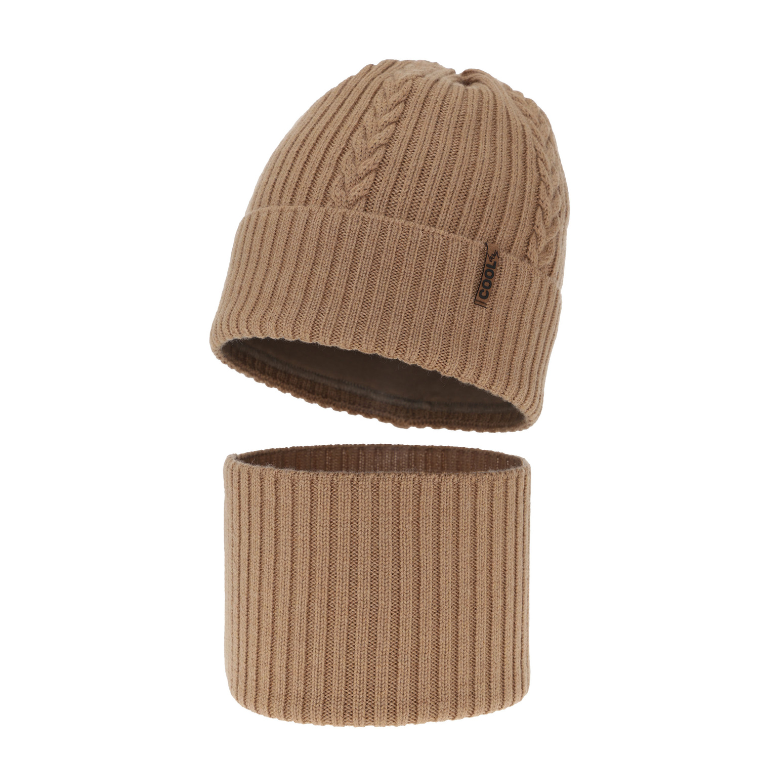 Winterset für Jungen: Mütze und Schlauchschal 100% extrafeine Merinowolle in Camel Wilson