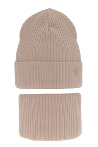 Winterset für Mädchen: Mütze und Schlauchschal in Beige Rosetta