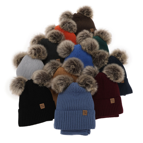 Winterset für Jungen: Mütze und Schlauchschal mit zwei Bommeln Burgunder Oxford